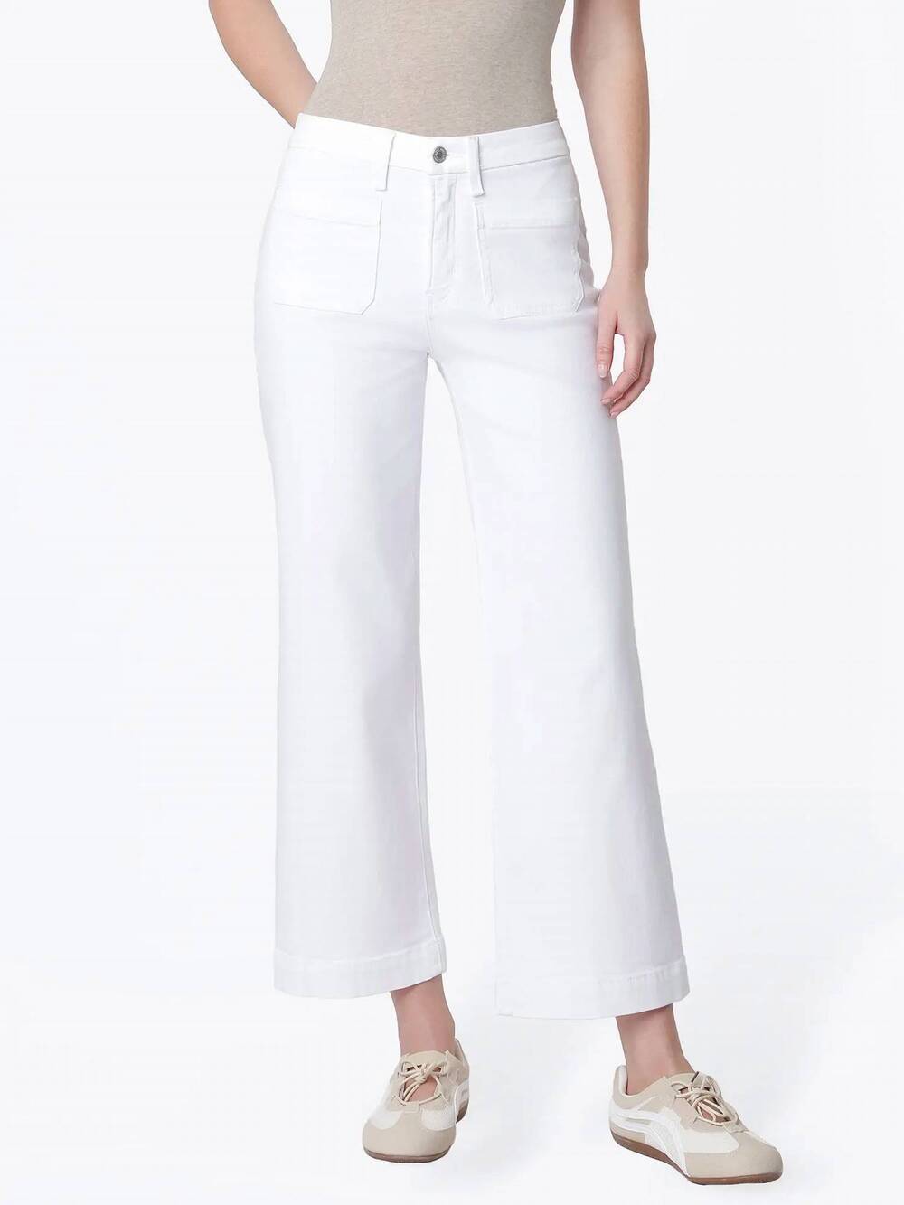 NEW VERVET BY FLYING MONKEY high rise patch pocket wide leg jeans in optic white